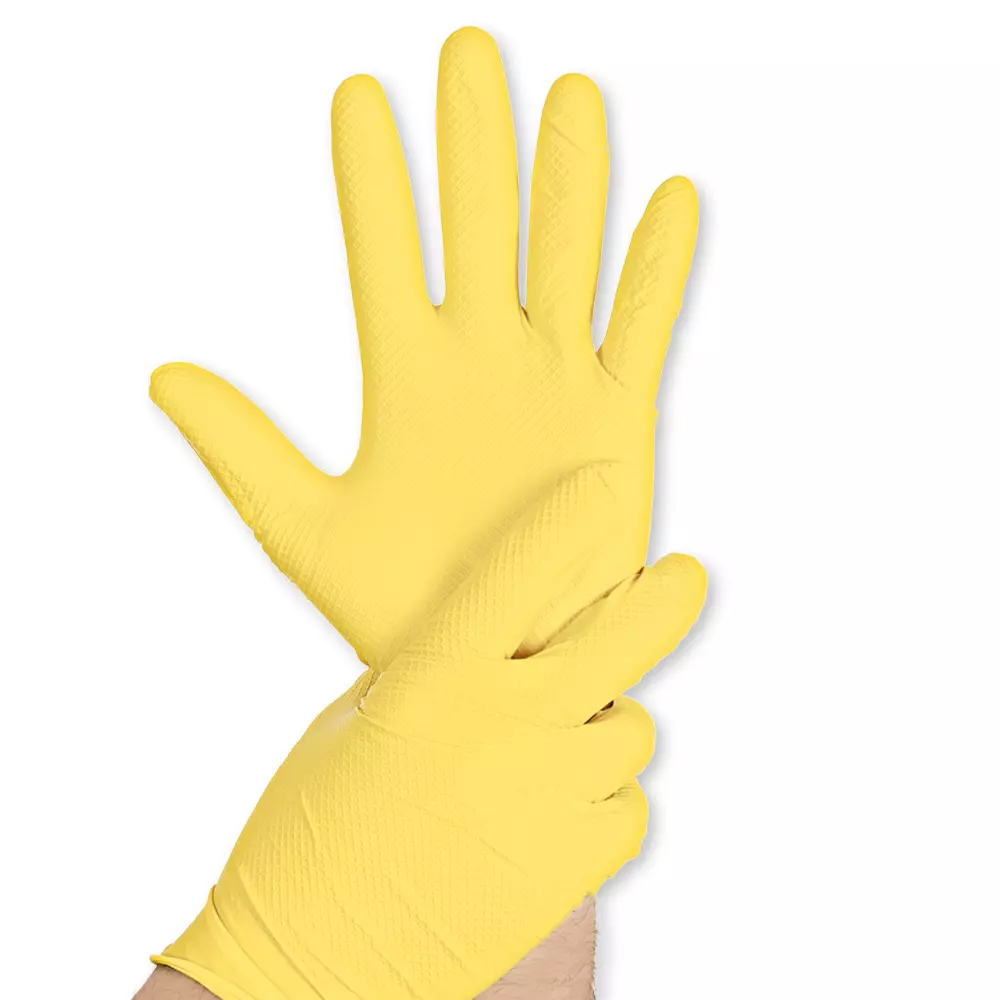 Franz Mensch 270814, Power Grip Nitrile Gloves, 9/L, Yellow, Powder-free