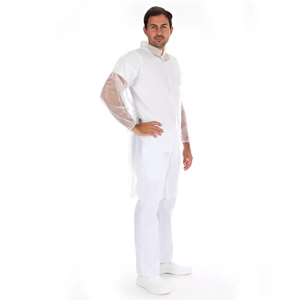 HygoNorm 27429P, Light Visitor Gowns with Push Buttons, PP, XXXL, White, image 2, gallery thumbnail