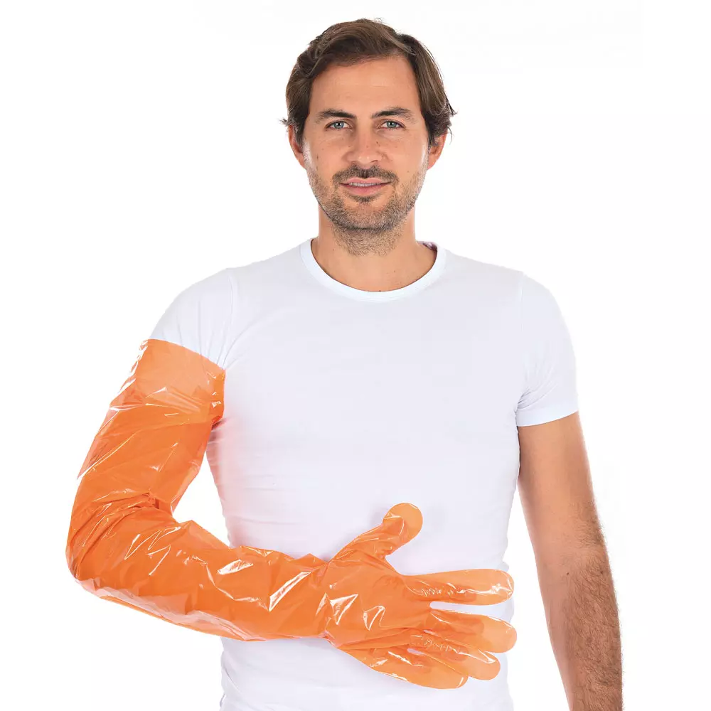 HygoStar 2620, Softline Long LDPE Gloves, Orange, image 2