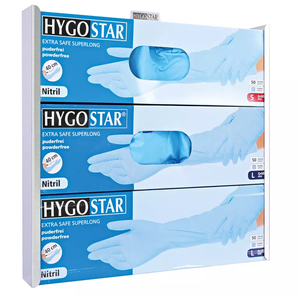 Hygostar 889373, Extra Safe Superlong Glove Dispenser, Stainless Steel, image 2, gallery thumbnail