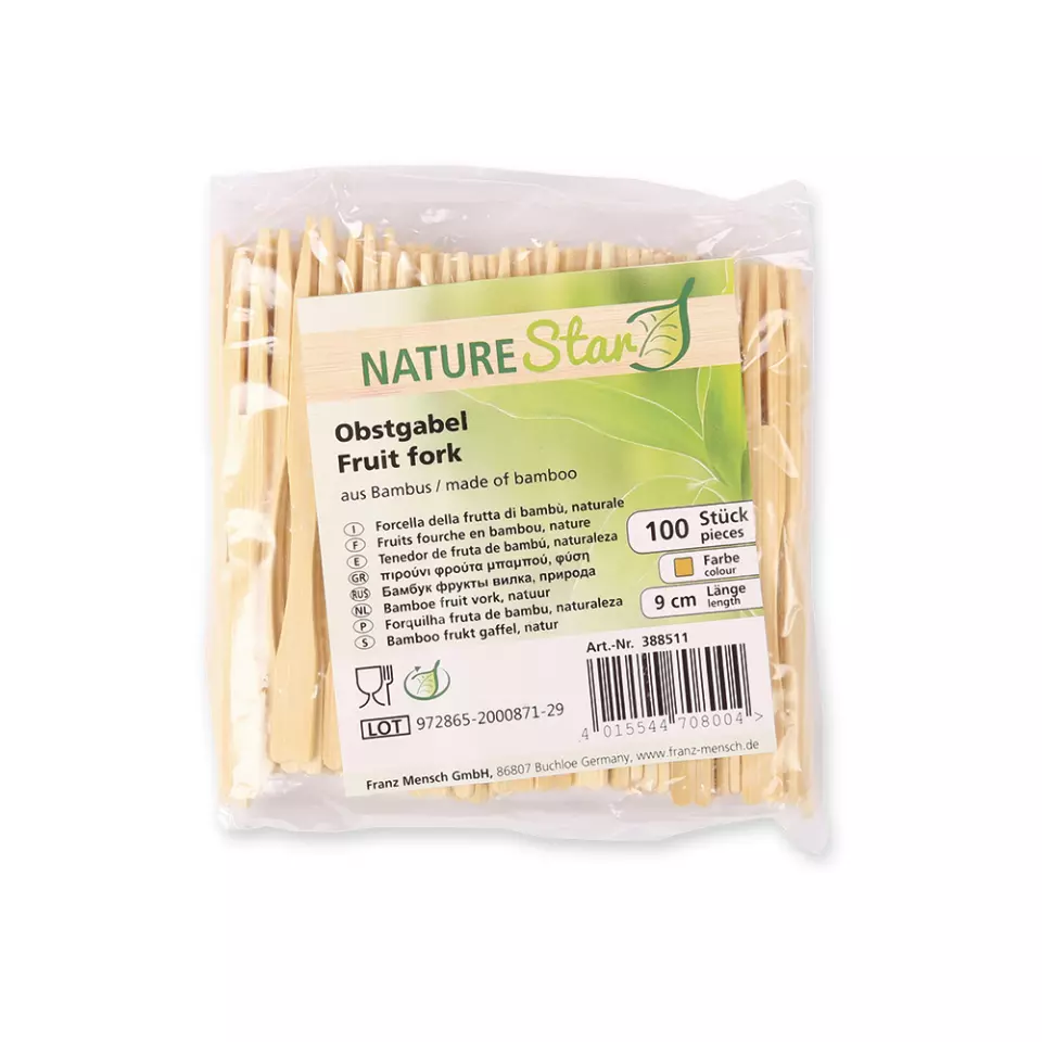 NATUREStar 388511, Organic Bamboo Fruit Forks, 90 mm, Natural, image 3, gallery thumbnail