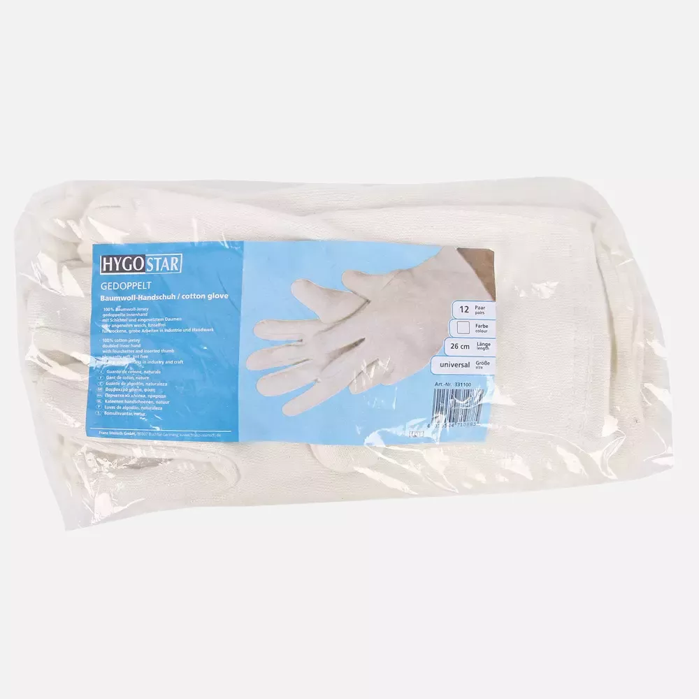 HygoStar 331100, Doubled Cotton Gloves, One Size, White, image 2