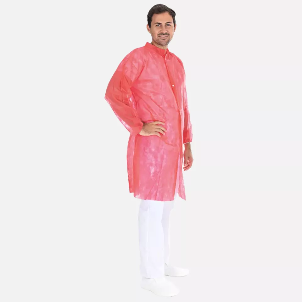HygoNorm 27425, Leichter PP-Besucherkittel mit Druckknöpfen, XXXL, Rot, image 5, gallery thumbnail
