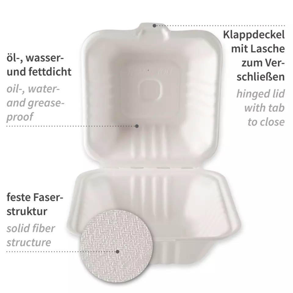 NATUREStar 41215, Organic Hinged Lid Bagasse Hamburger Boxes, 150 x 85 mm, image 5, gallery thumbnail