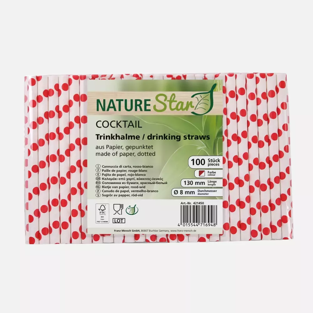 NATUREStar 421450, Cocktail Organic Paper Straws, FSC®-mix, red/white dotted, ø 8 mm, 130 mm, image 5