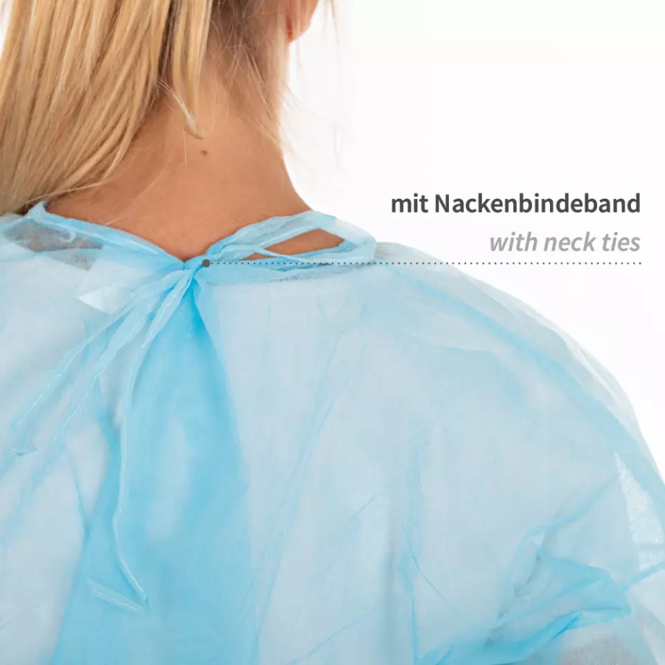 HygoNorm 277769, Eco PP/PE Gowns, Partly Laminated, with Neck Ties, XL, Blue, image 4, gallery thumbnail