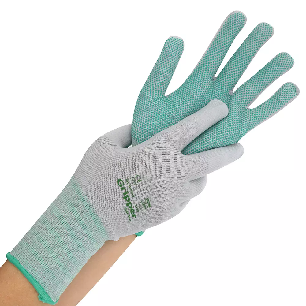 Franz Mensch 332735, Gripper Nylon Fine Knit Gloves, 10/XL, Grey