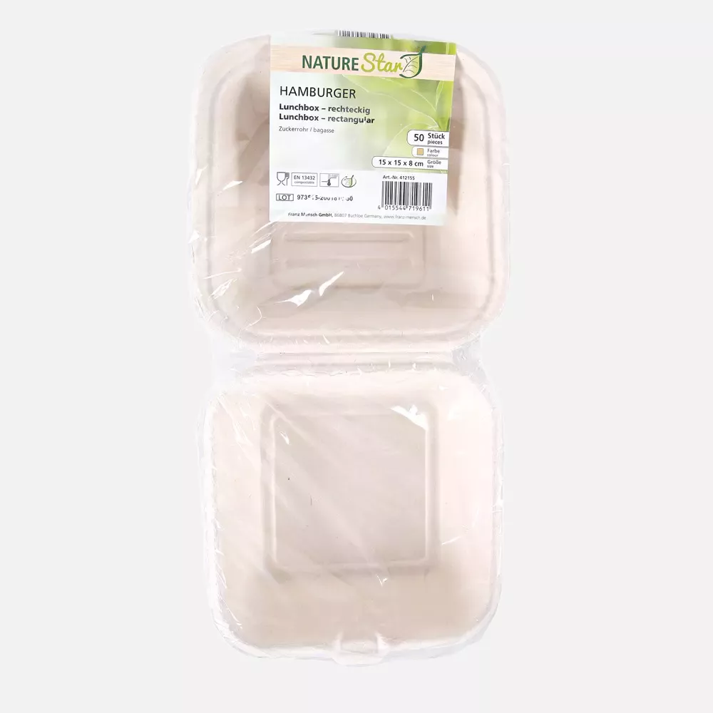 NATUREStar 412155, Organic Hinged Lid Bagasse Hamburger Boxes, 150 x 85 mm, image 4