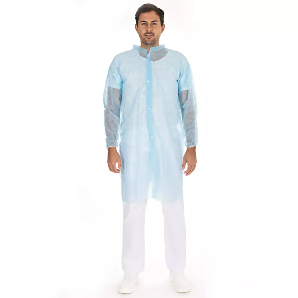 HygoNorm 27406P, Light PP Visitor Gowns with Push Buttons, XL, Blue, image 1, gallery thumbnail