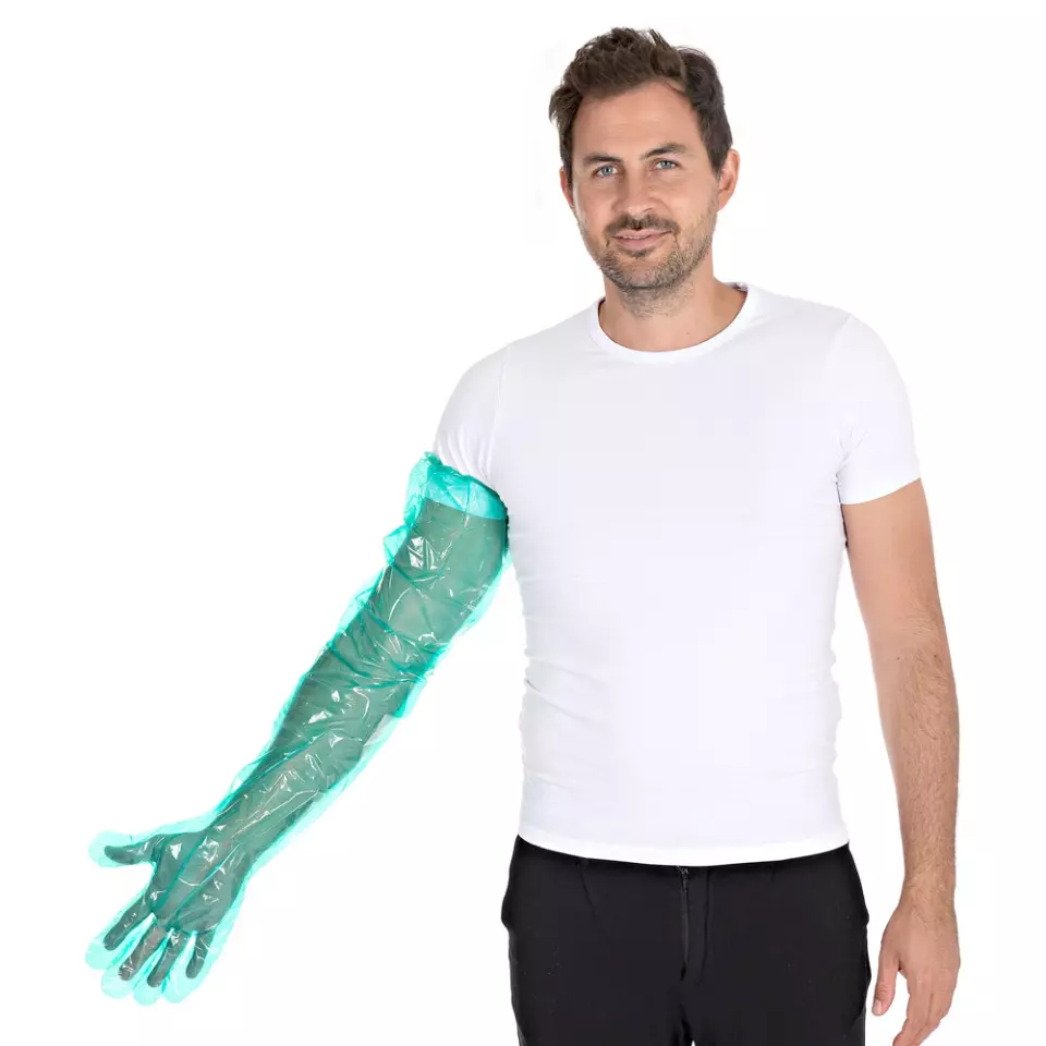 Hygostar 2621, Softline Long Plus LDPE Gloves, Green, image 2, gallery thumbnail