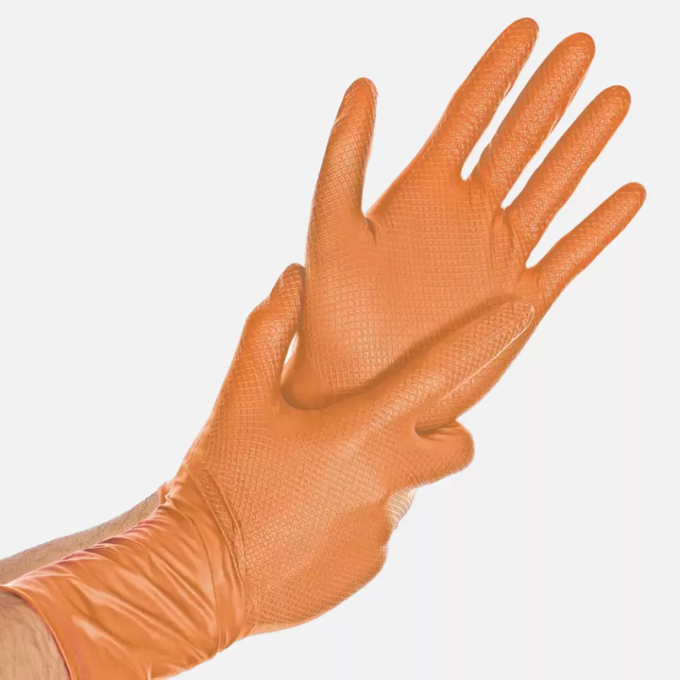 Franz Mensch 270985, Power Grip Long Nitrile Gloves, 12/XXXL, Orange, Powder-free, image 1, gallery thumbnail