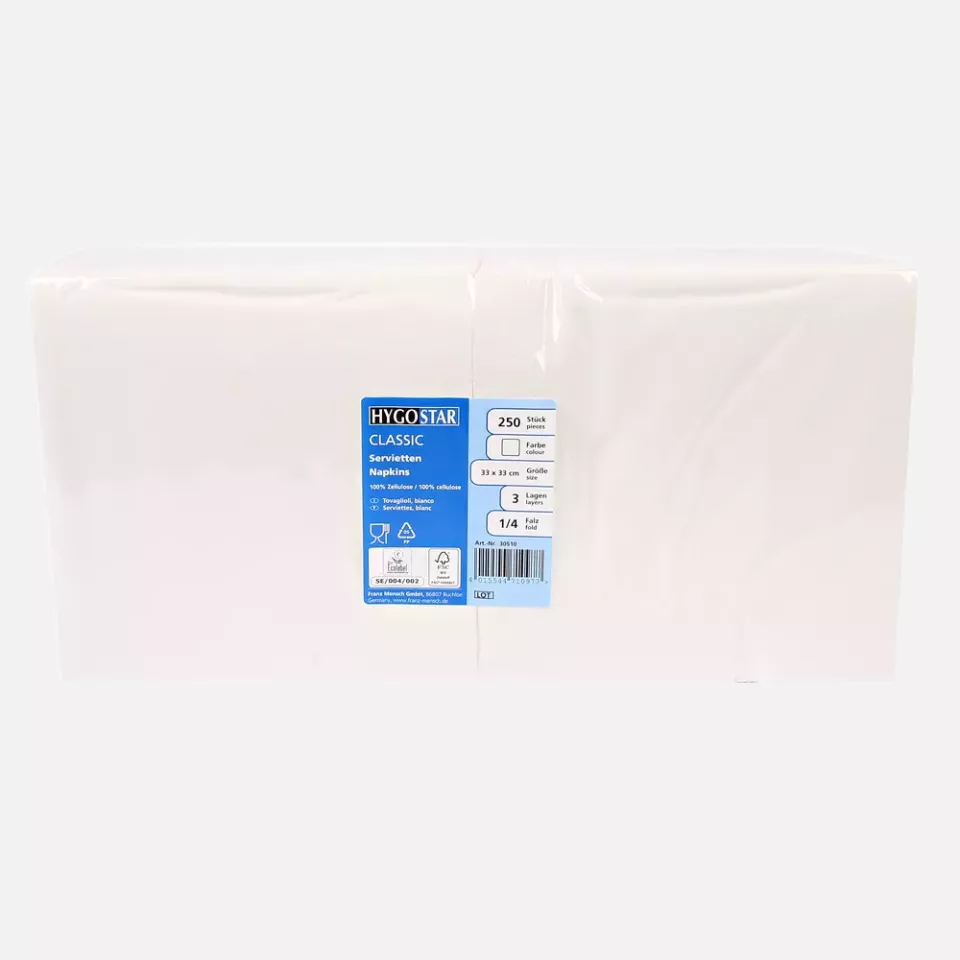 HygoStar 30510, Classic Servietten, 3-lagig, 1/4-Falz, 33 x cm, Weiß, FSC®-Mix, image 2, gallery thumbnail