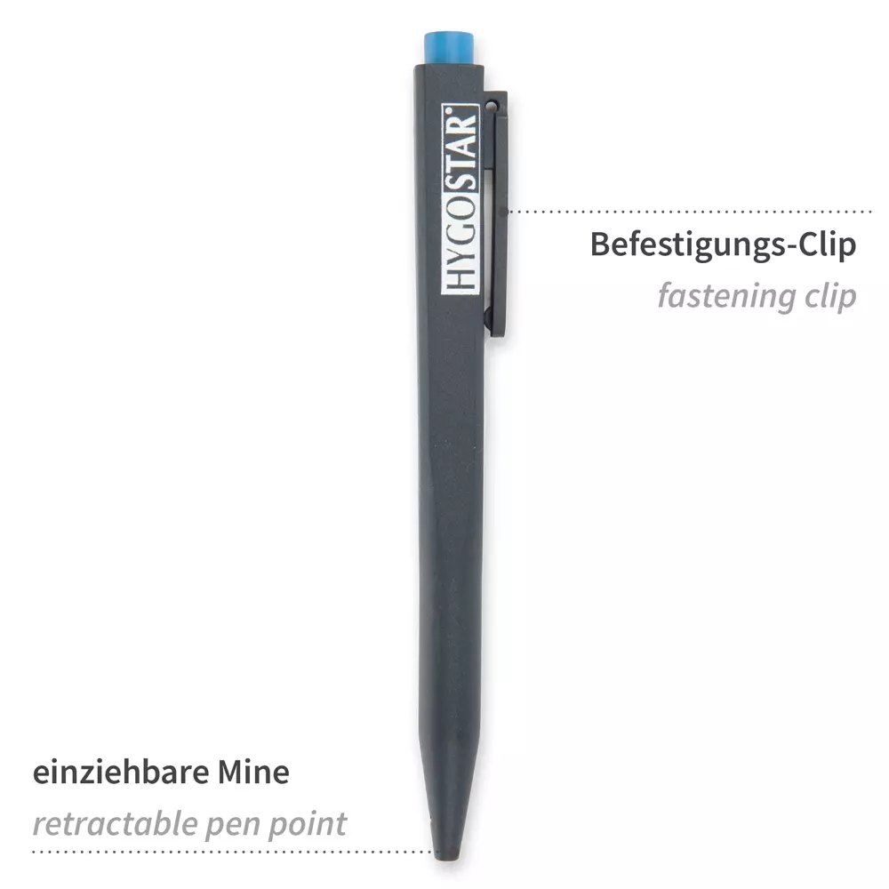 HygoStar 85564, Einziehbarer detektierbarer Kunststoffstift mit Clip, Blau