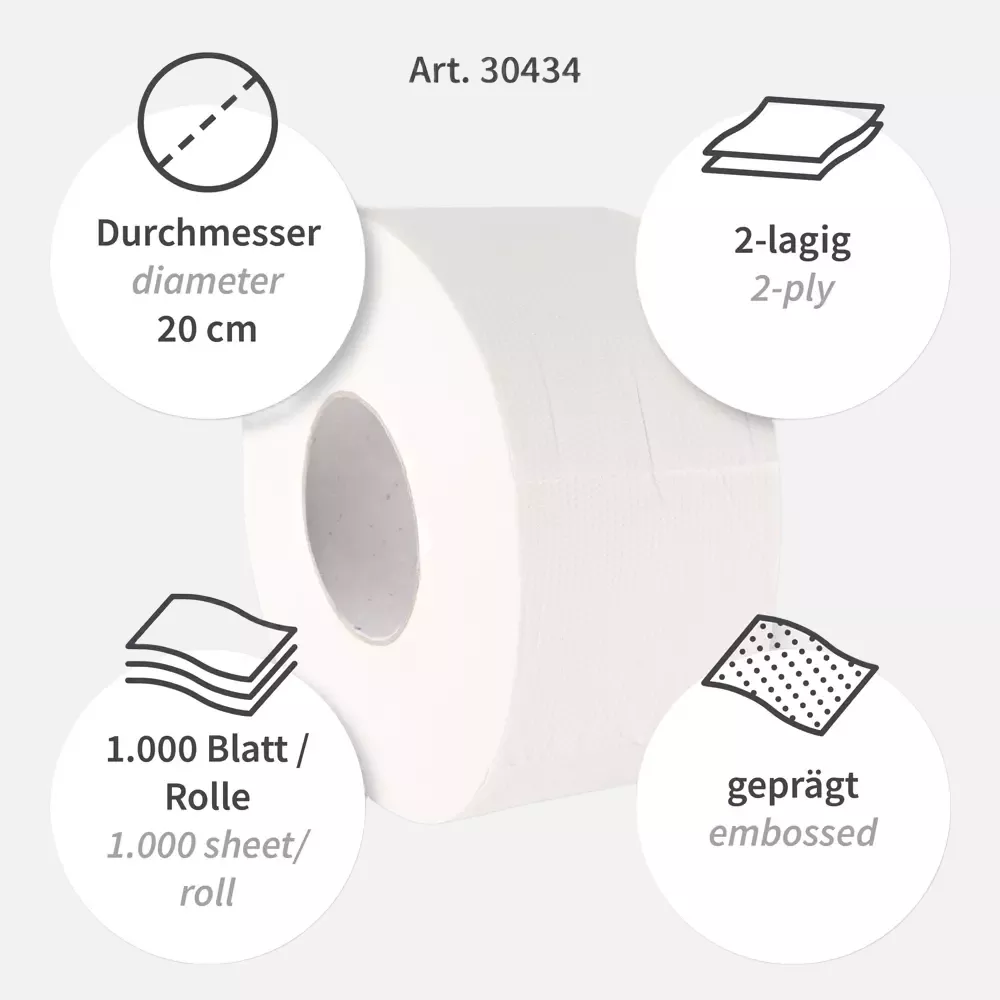 HygoClean 30434, Jumbo 2-Ply Cellulose Toilet Paper, Bright White, image 3