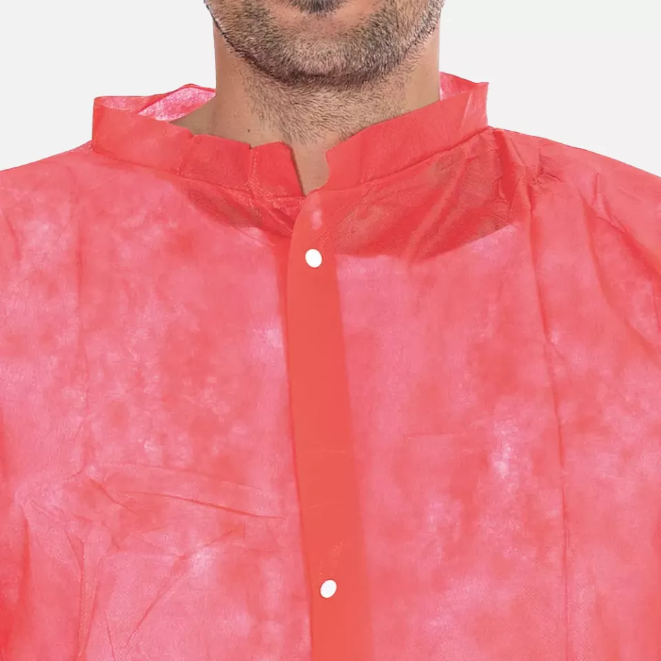 HygoNorm 27425, Leichter PP-Besucherkittel mit Druckknöpfen, XXXL, Rot, image 6, gallery thumbnail
