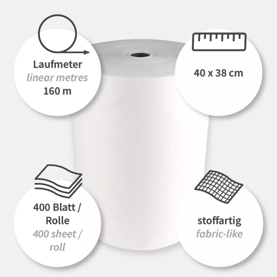 HygoClean 31709, Hygotex Eco Viscose/Polyester Cleaning Cloths, Roll, White, image 3, gallery thumbnail