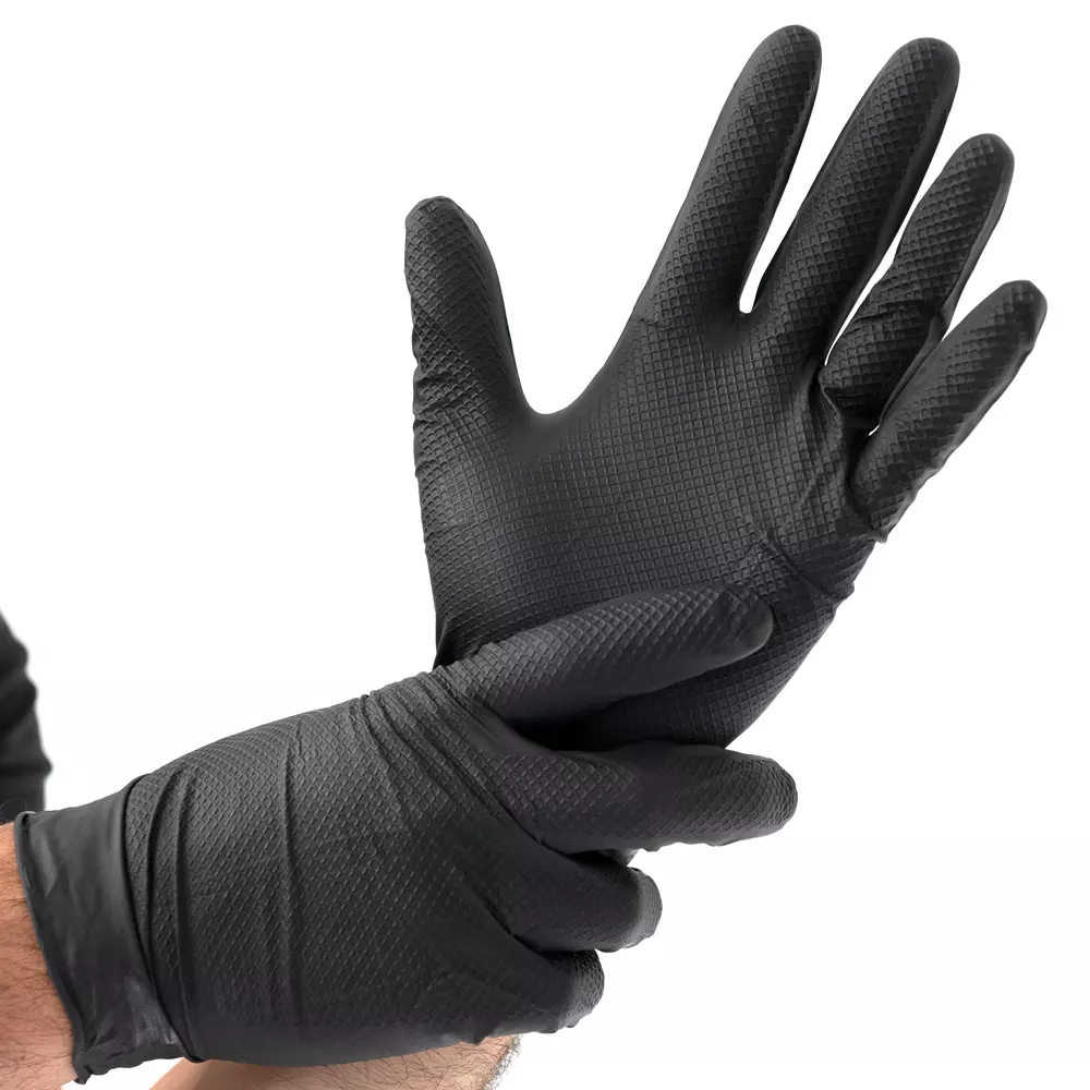 HygoStar 270828, Power Grip Powder-Free Nitrile Gloves, 11/XXL, Black