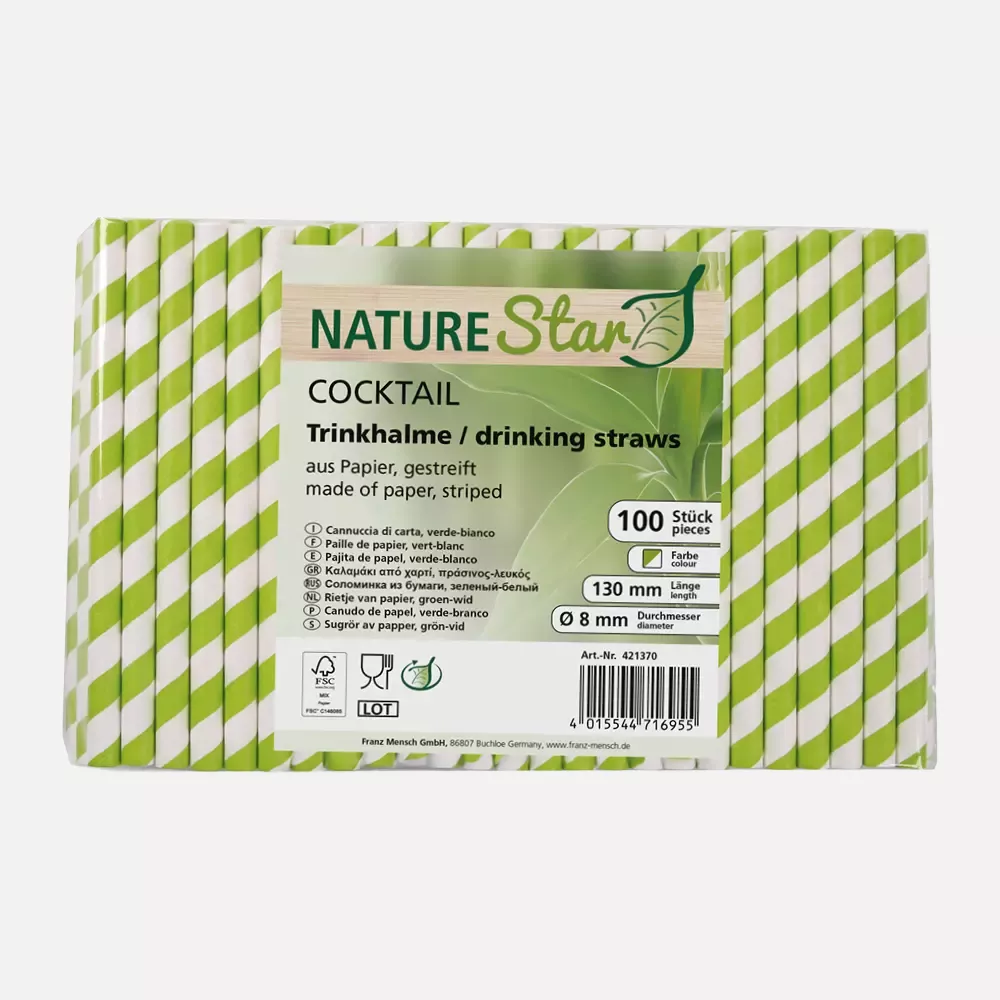 NATUREStar 421370, Cocktail Organic Paper Straws, FSC®-mix, green/white striped, ø 8 mm, 130 mm, image 5