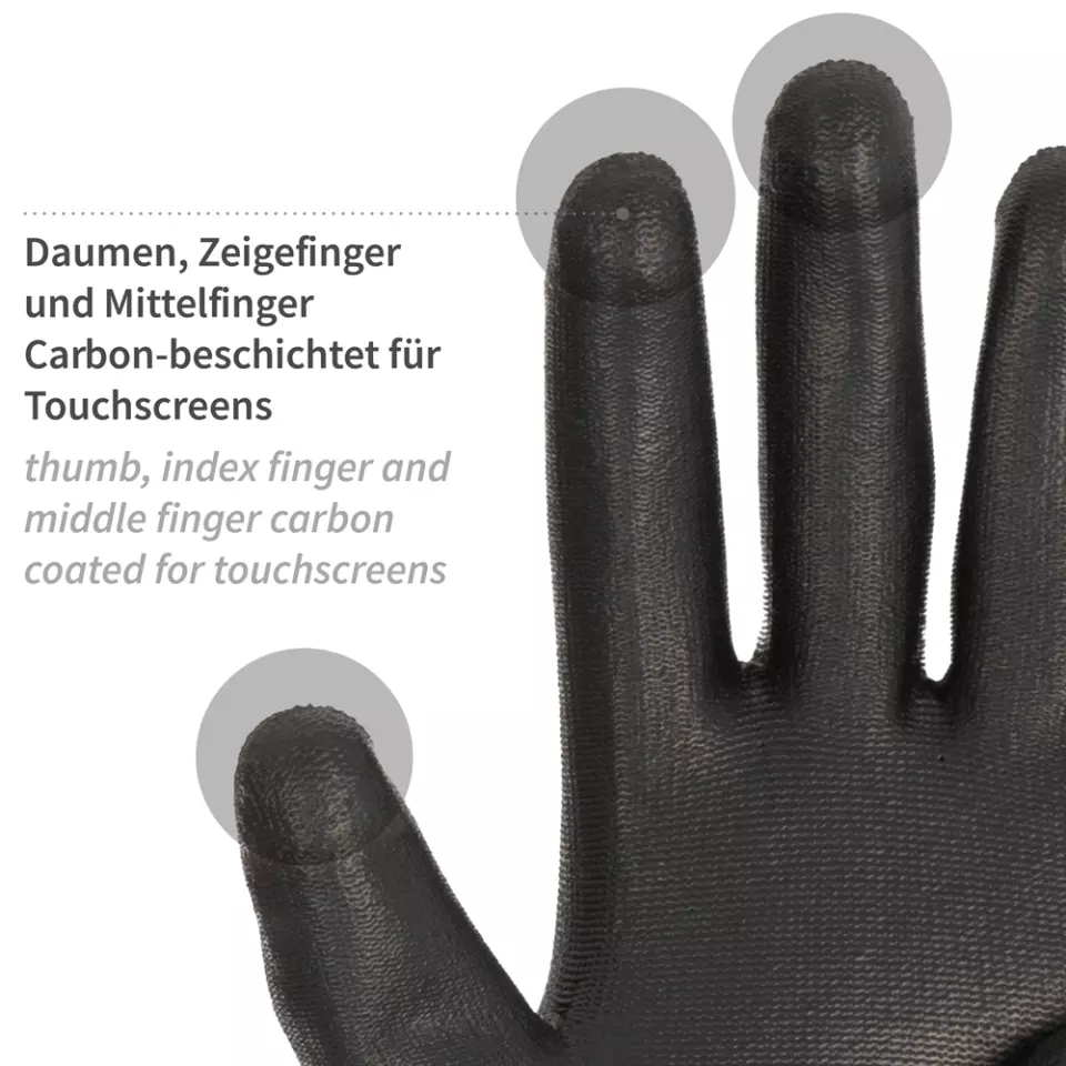 HygoStar 33433, Ace Touch PU Coated Fine Knit Gloves, Black, image 6, gallery thumbnail