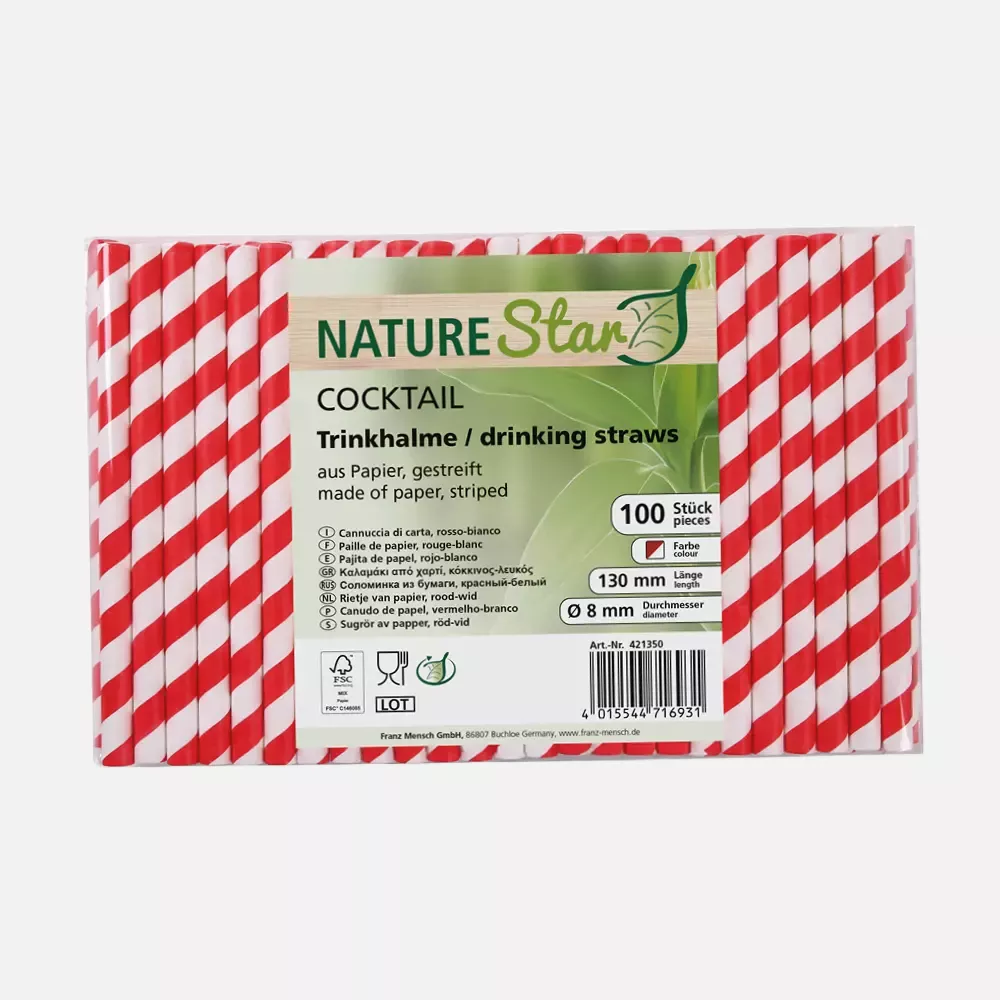 NATUREStar 421350, Cocktail Organic Paper Straws, FSC®-mix, red/white striped, ø 8 mm, 130 mm, image 4