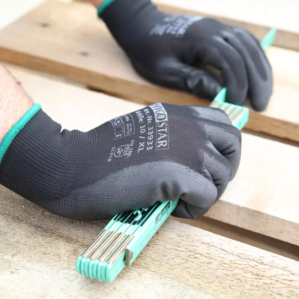 HygoStar 33932, Ace Fine Knit Gloves, PU Coating, Black, image 8, gallery thumbnail