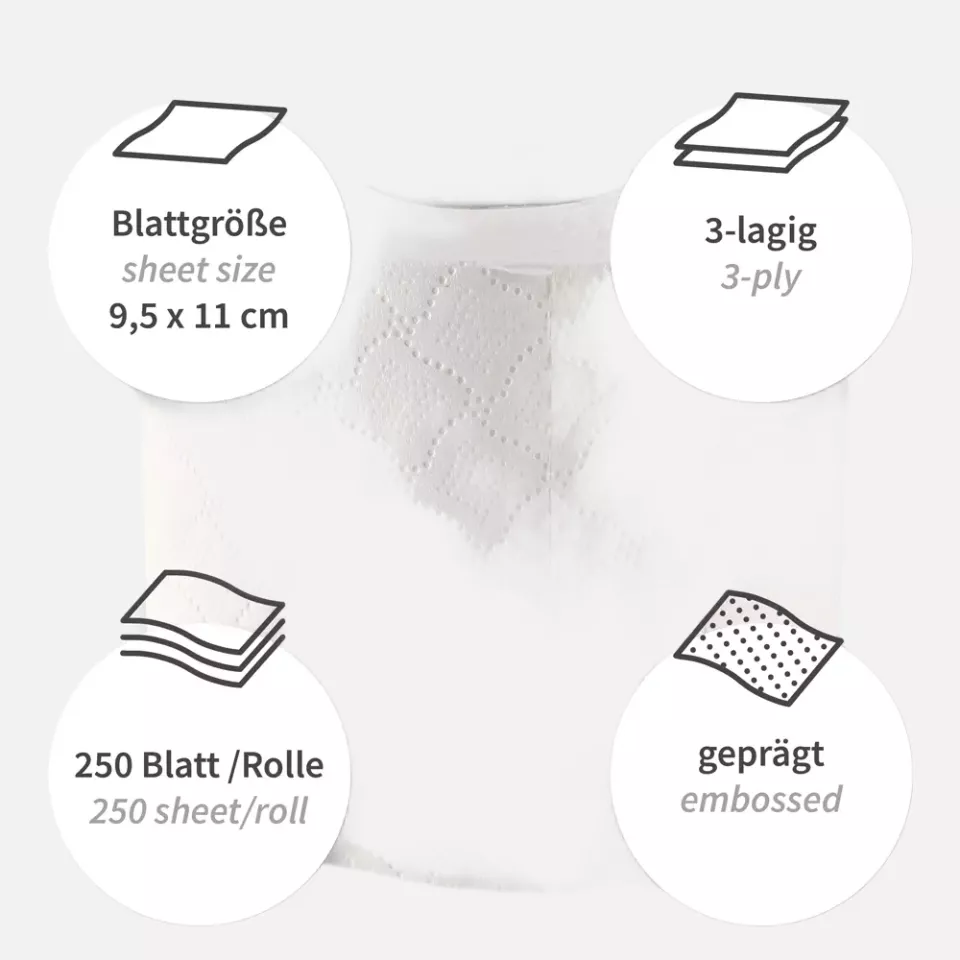 HygoClean 30425, 3-lagiges Zellstoff-Toilettenpapier, Kleinrolle, Weiß, image 3, gallery thumbnail