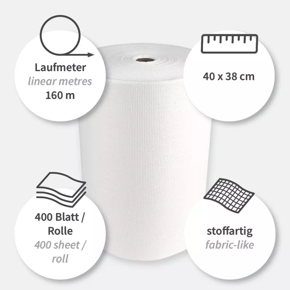 HygoClean 31700, Hygotex Viscose Cleaning Cloths, Roll, White, image 3, gallery thumbnail