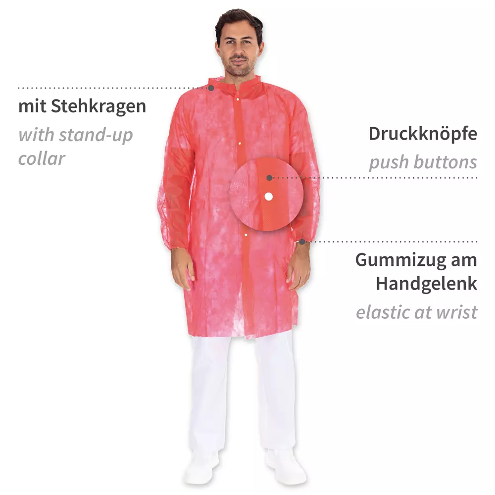 HygoNorm 27425, Light PP Visitor Gowns with Push Buttons, XXXL, Red, image 2