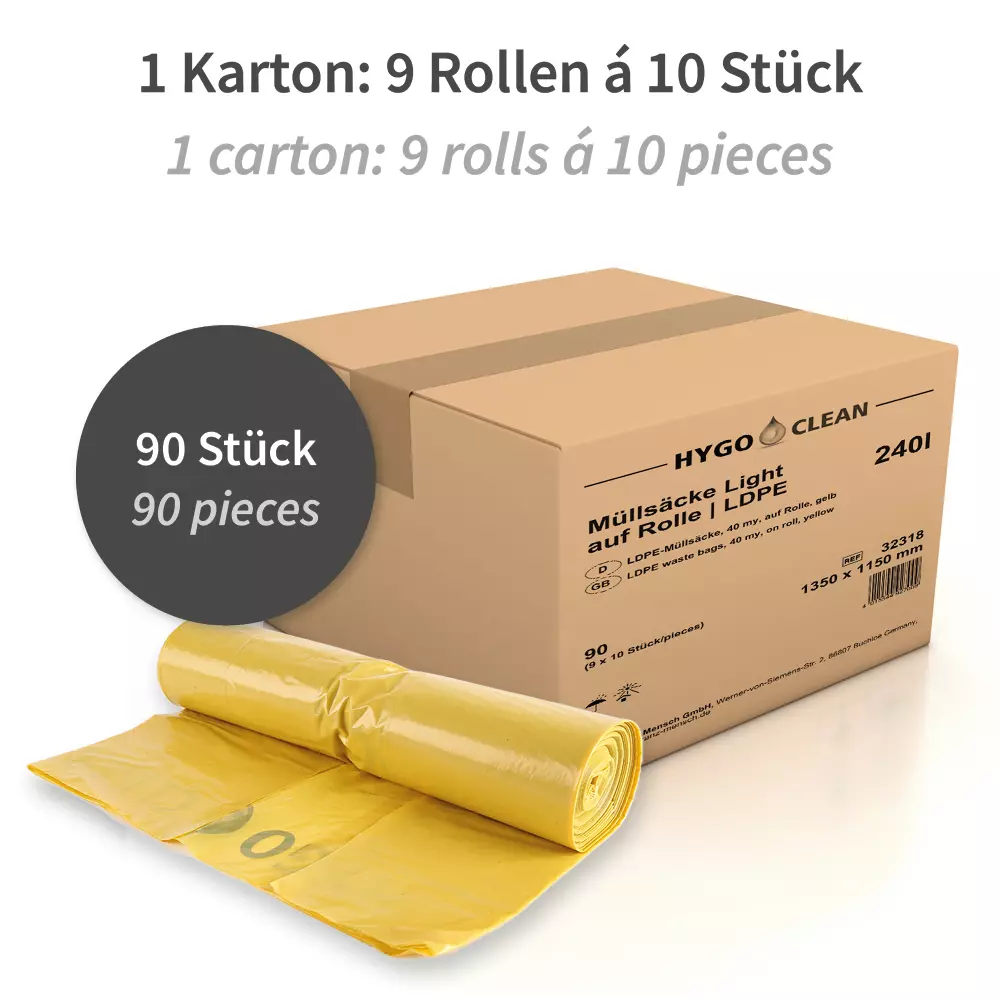 HygoStar 32318, Leichte Müllsäcke, 240 l, Gelb, LDPE, Rolle, image 5