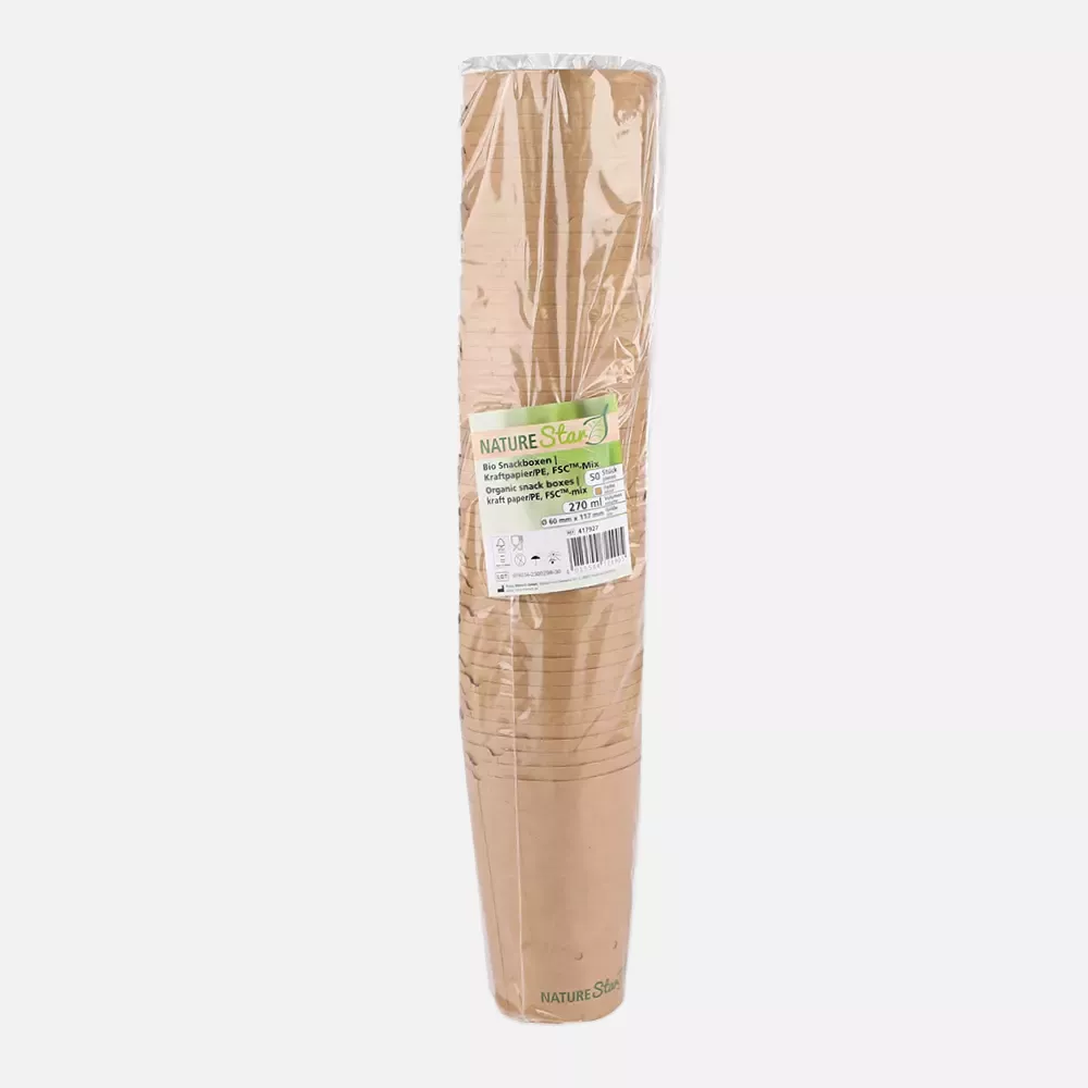 NATUREStar 417927, Organic Kraft Paper/PE Snack Boxes, Ø 60 mm x 117 mm, 270 ml, FSC®-Mix, image 2