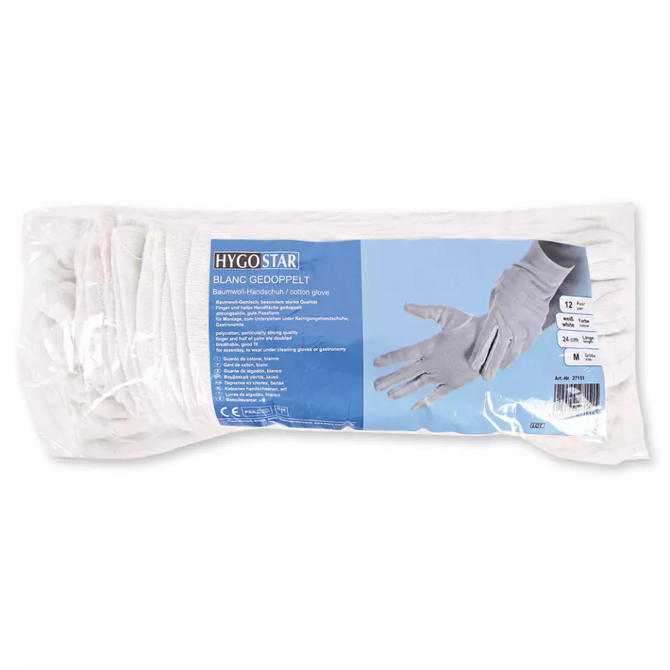 HygoStar 27111, Blanc Doubled Cotton Gloves, image 3, gallery thumbnail
