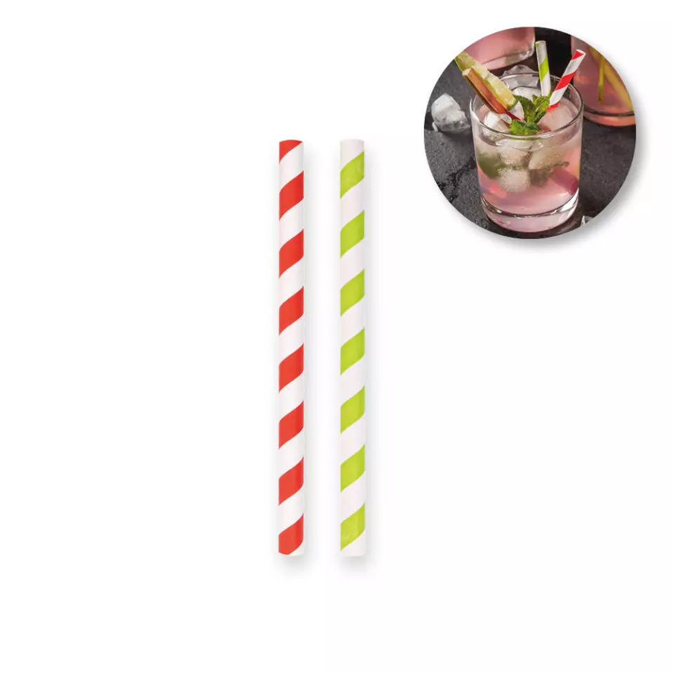 NATUREStar 421350, Cocktail Organic Paper Straws, FSC®-mix, red/white striped, ø 8 mm, 130 mm, image 2, gallery thumbnail