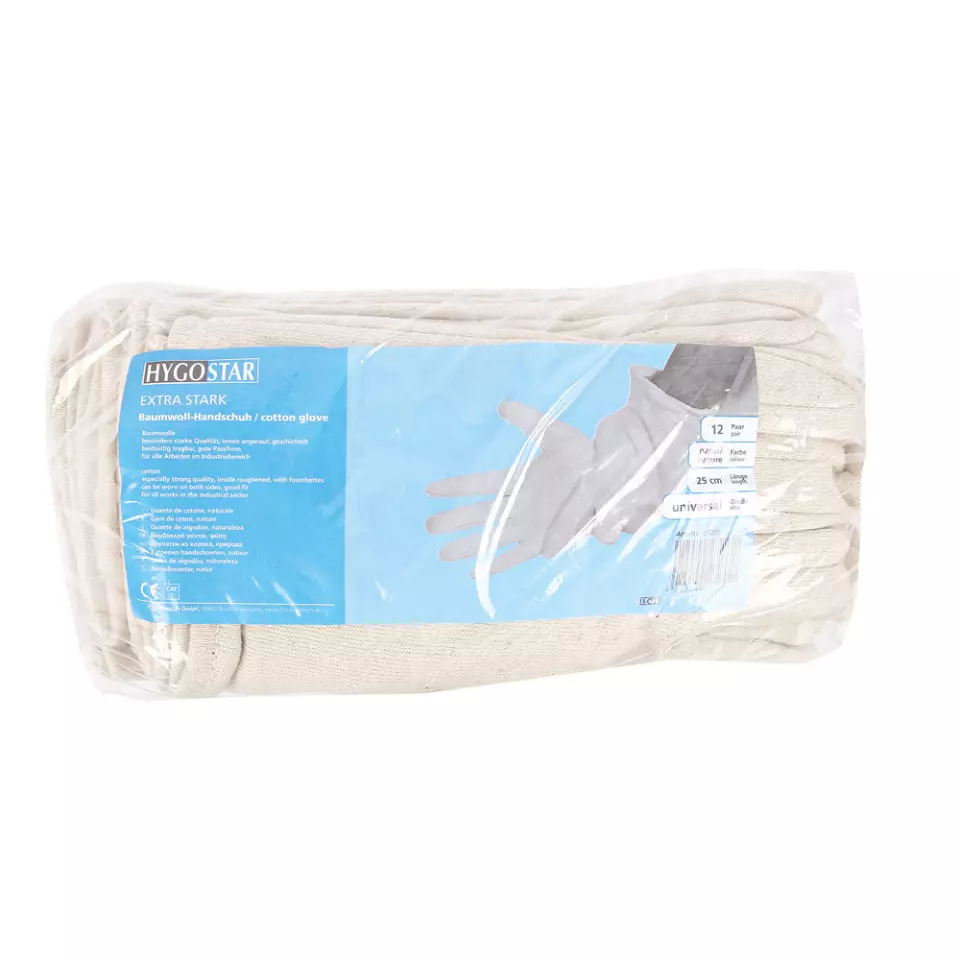 HygoStar 27255, Extra Strong Cotton Gloves, One Size, Natural, image 2, gallery thumbnail
