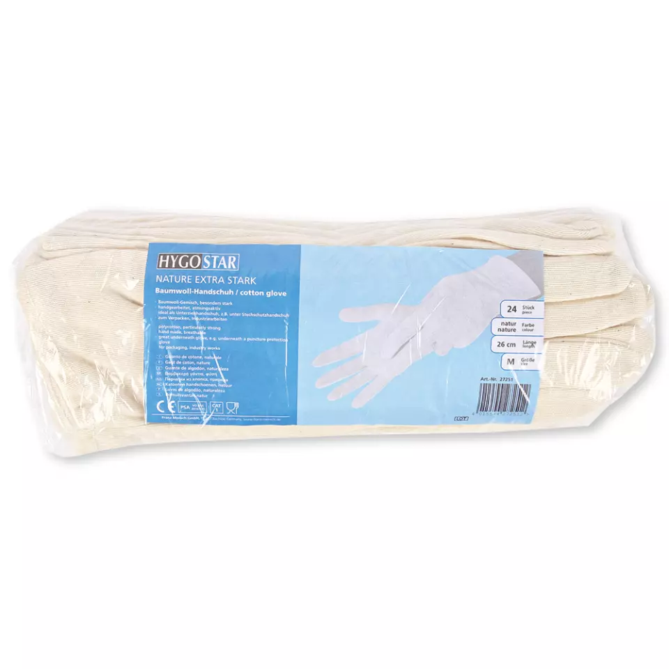 HygoStar 27211, Nature Solid Cotton Gloves, Size 10/XL, Natural, image 2, gallery thumbnail