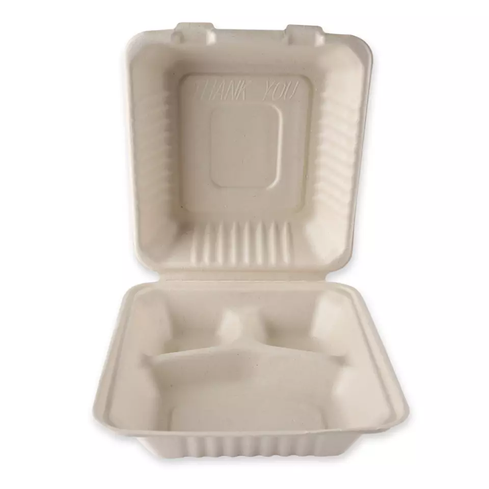 NATUREStar 412235, Organic Bagasse Menu Boxes, Hinged Lid, image 3, gallery thumbnail