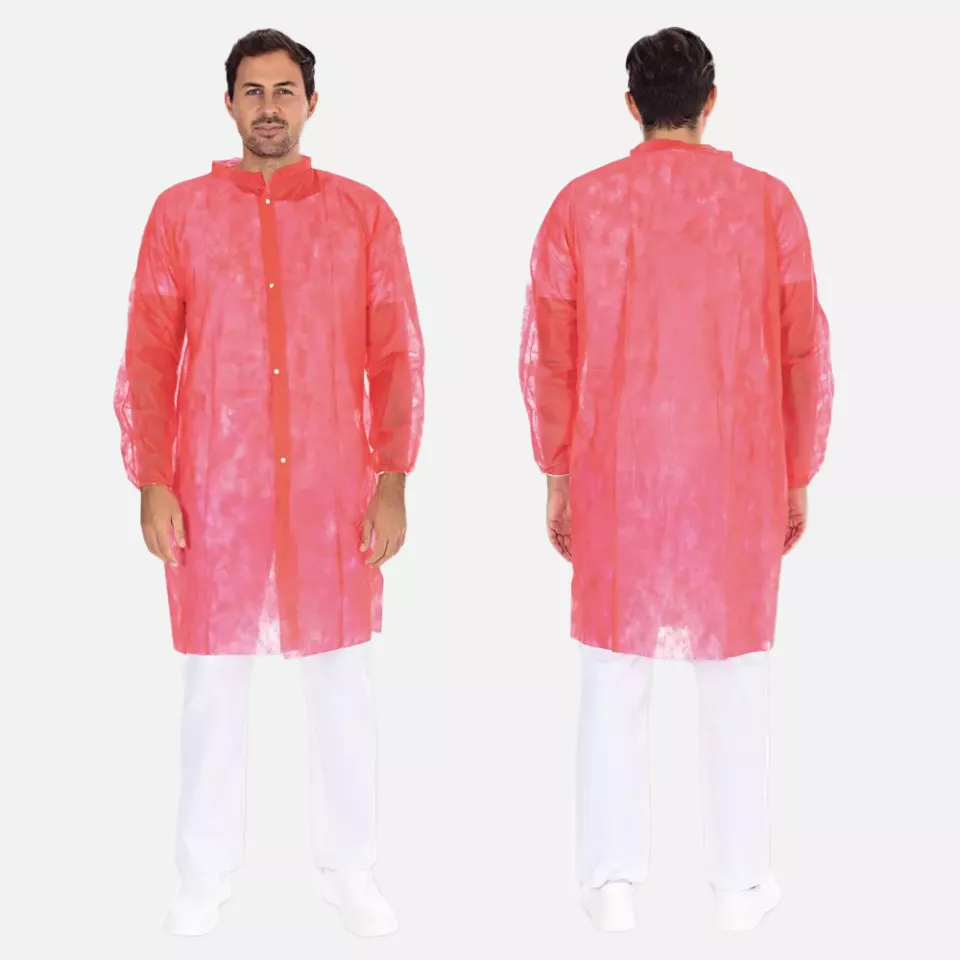 HygoNorm 27425, Leichter PP-Besucherkittel mit Druckknöpfen, XXXL, Rot, image 1, gallery thumbnail