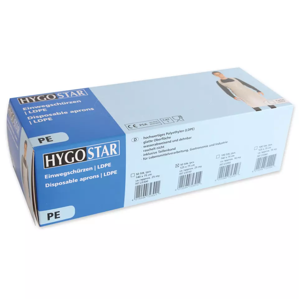 HygoStar 23350, LDPE Disposable Aprons, Dispenser Box, 140 x 75 cm, Approx. 16 my, White, image 3, gallery thumbnail