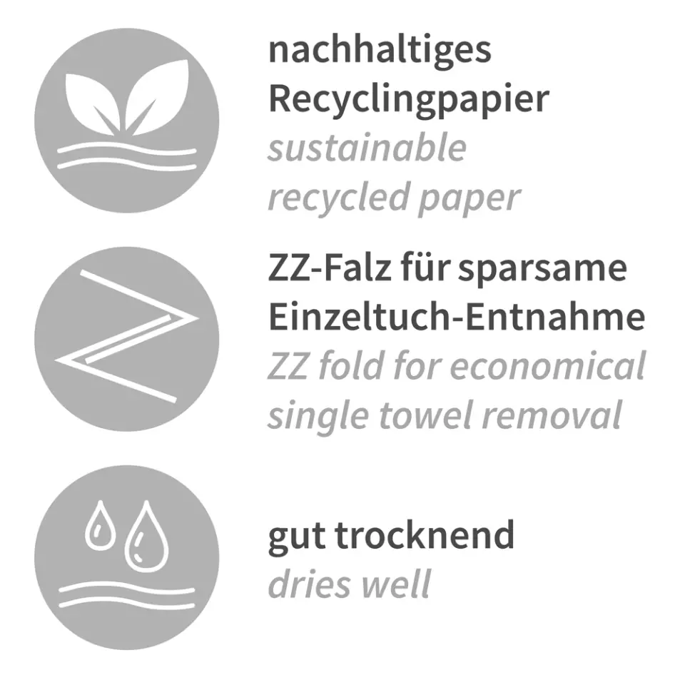 HygoClean 30402, Recycling-Papierhandtücher, 2-lagig, V/ZZ-Falzung, Weiß, image 4, gallery thumbnail