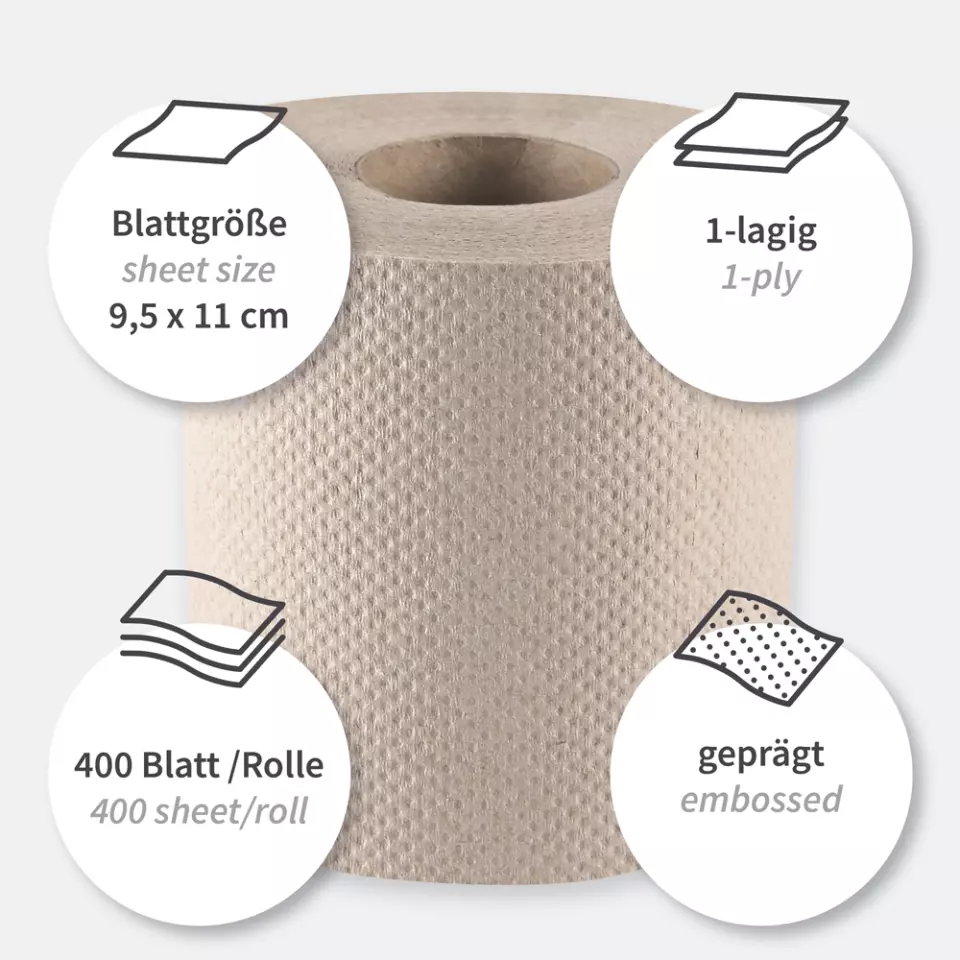 HygoClean 30420, Recycled Paper Toilet Paper, 1-ply, Small Roll, Natural, image 3, gallery thumbnail