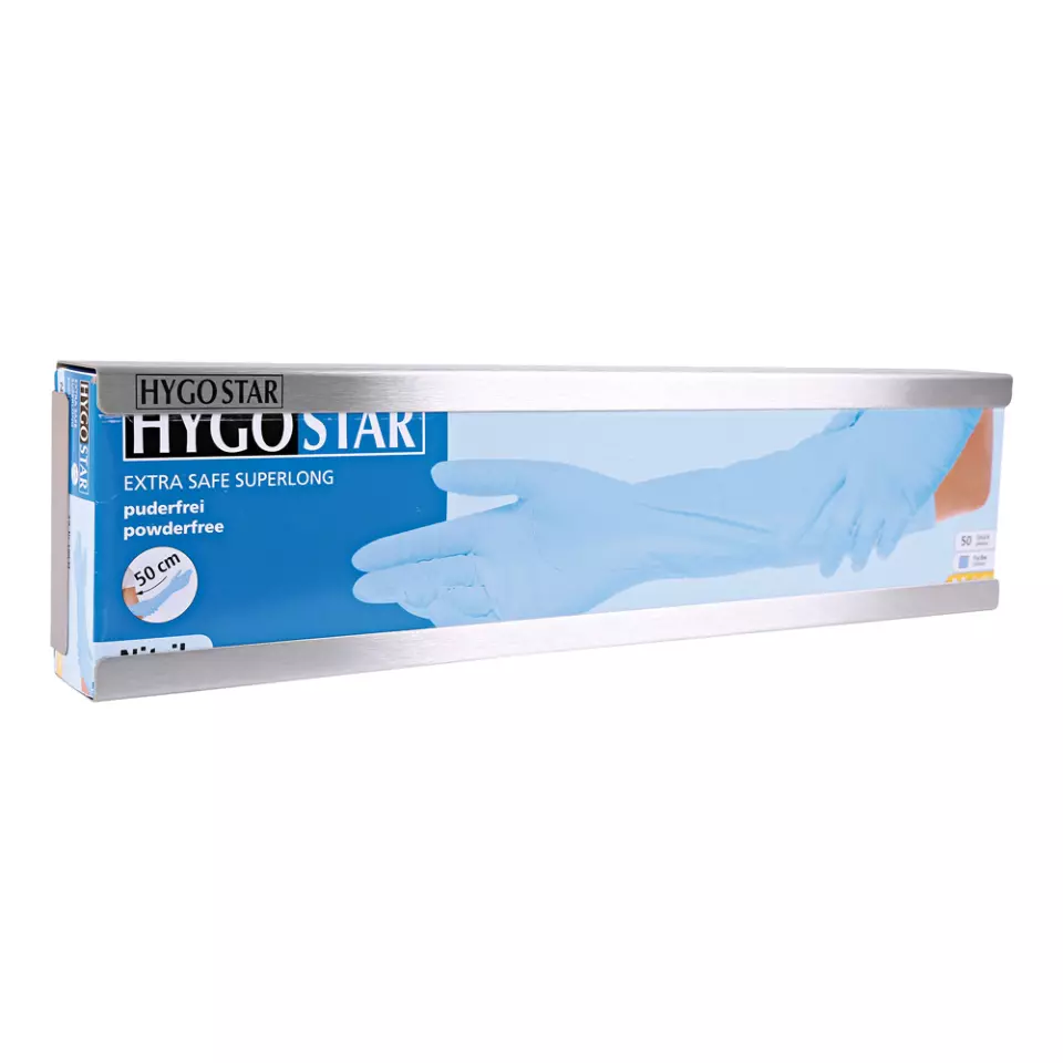 Hygostar 889414, Extra Safe Superlong Glove Dispenser, Stainless Steel, image 3, gallery thumbnail