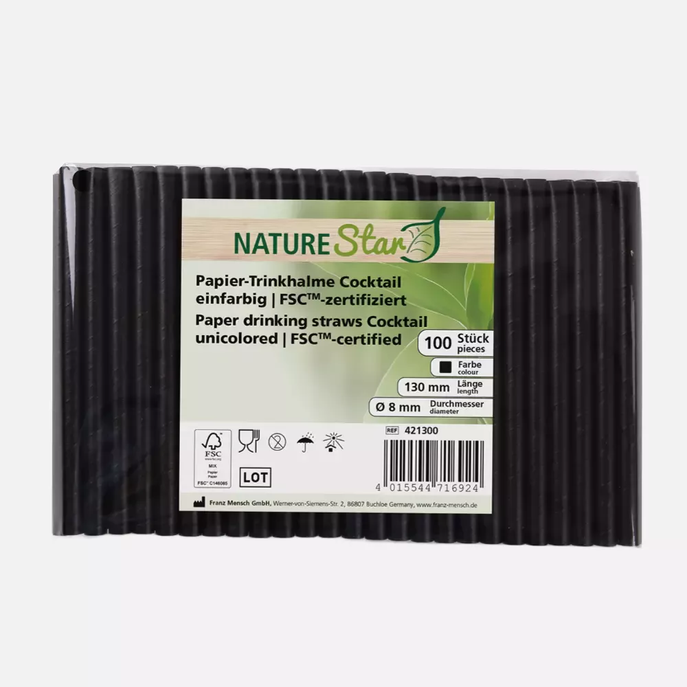 NATUREStar 421300, Cocktail Organic Paper Straws, FSC®-mix, ø 8 mm, 130 mm, Black, image 4