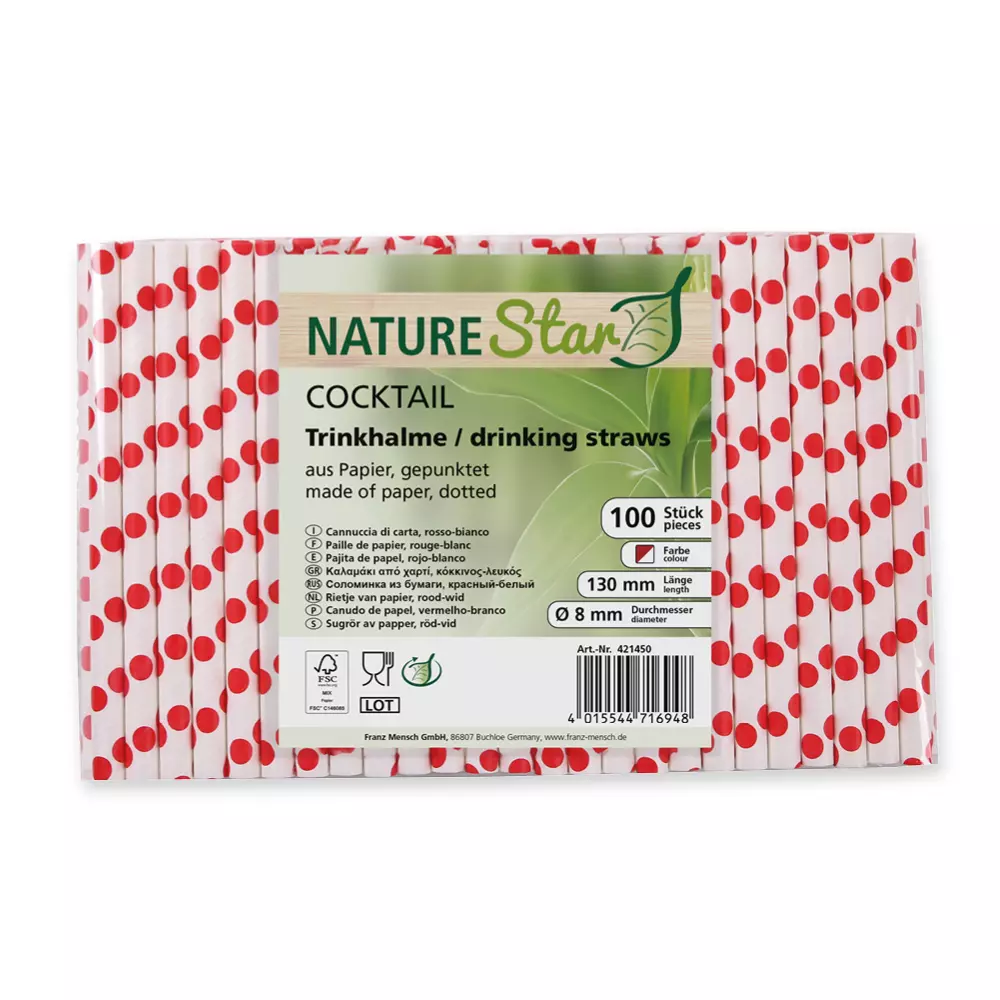 NATUREStar 421450, Cocktail Organic Paper Straws, FSC®-mix, red/white dotted, ø 8 mm, 130 mm, image 5