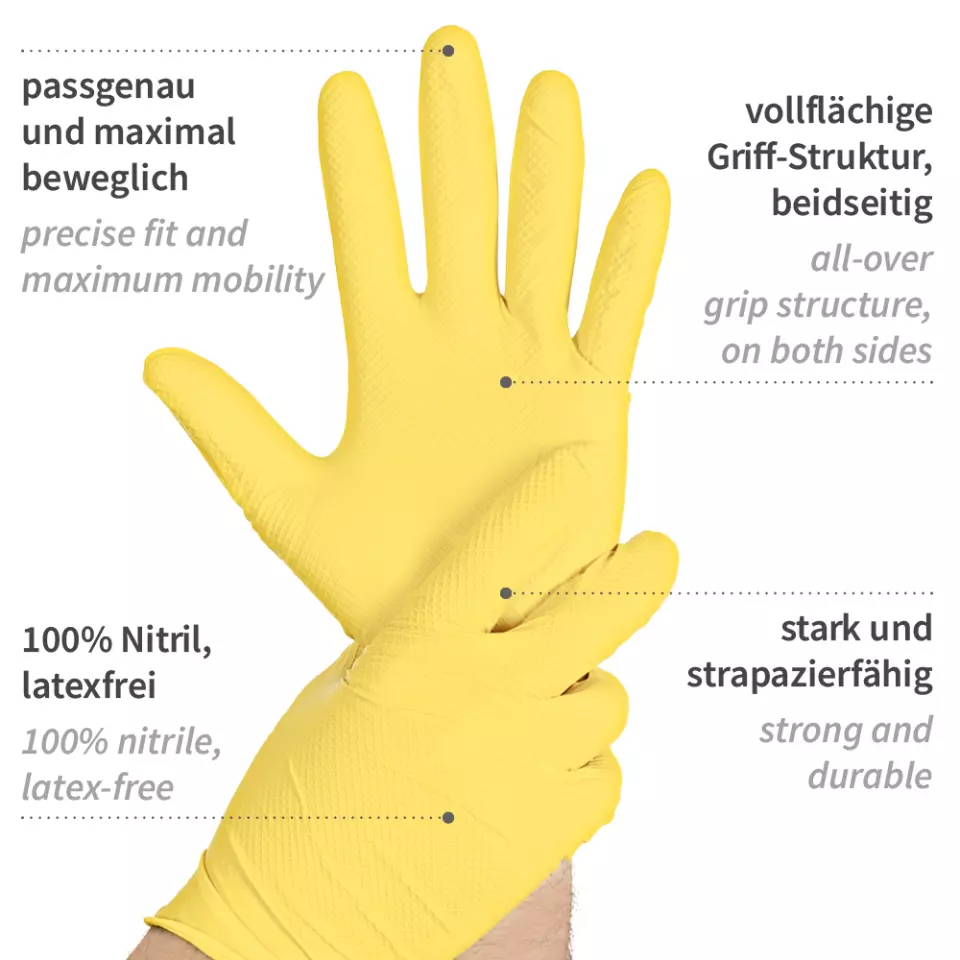 Franz Mensch 270864, Power Grip Nitril-Handschuhe, puderfrei, 7/S, Gelb, image 3, gallery thumbnail