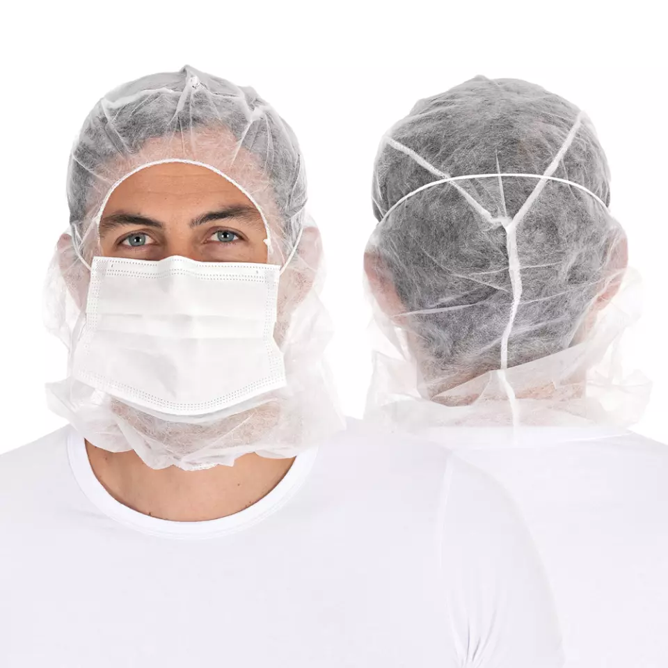 HygoStar 132001, 3-ply PP Astro Caps with Face Mask, White, image 1, gallery thumbnail