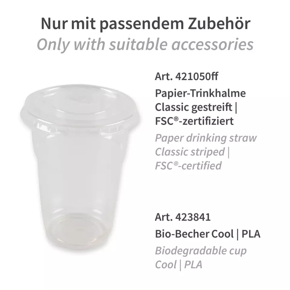 Franz Mensch 423867, PLA Flat Lids, ø 85 mm, for Cold Beverages Cups with Straw Slot, image 2, gallery thumbnail