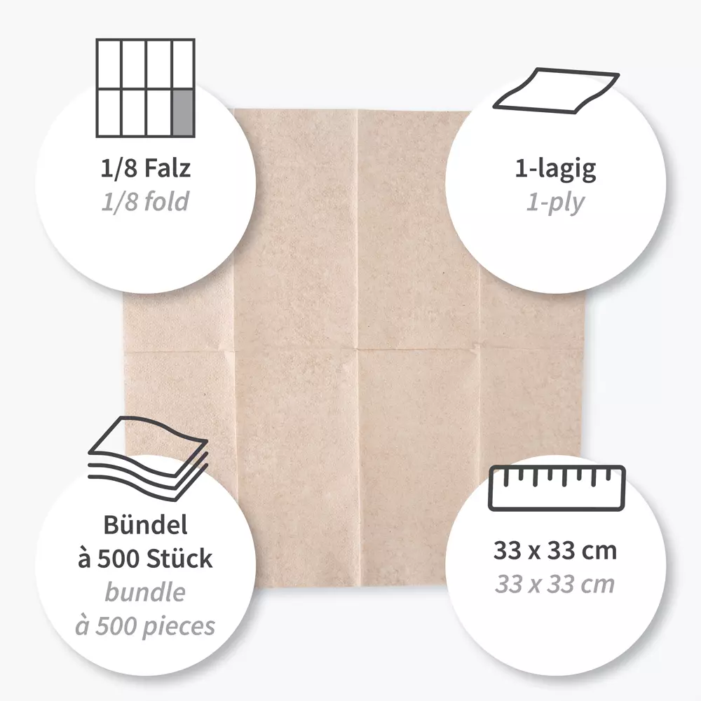 NATUREStar 30545, Nature Recycled Paper Napkins, 1-ply, 1/8-fold, 33 x cm, Natural, FSC®-Recycled, image 2