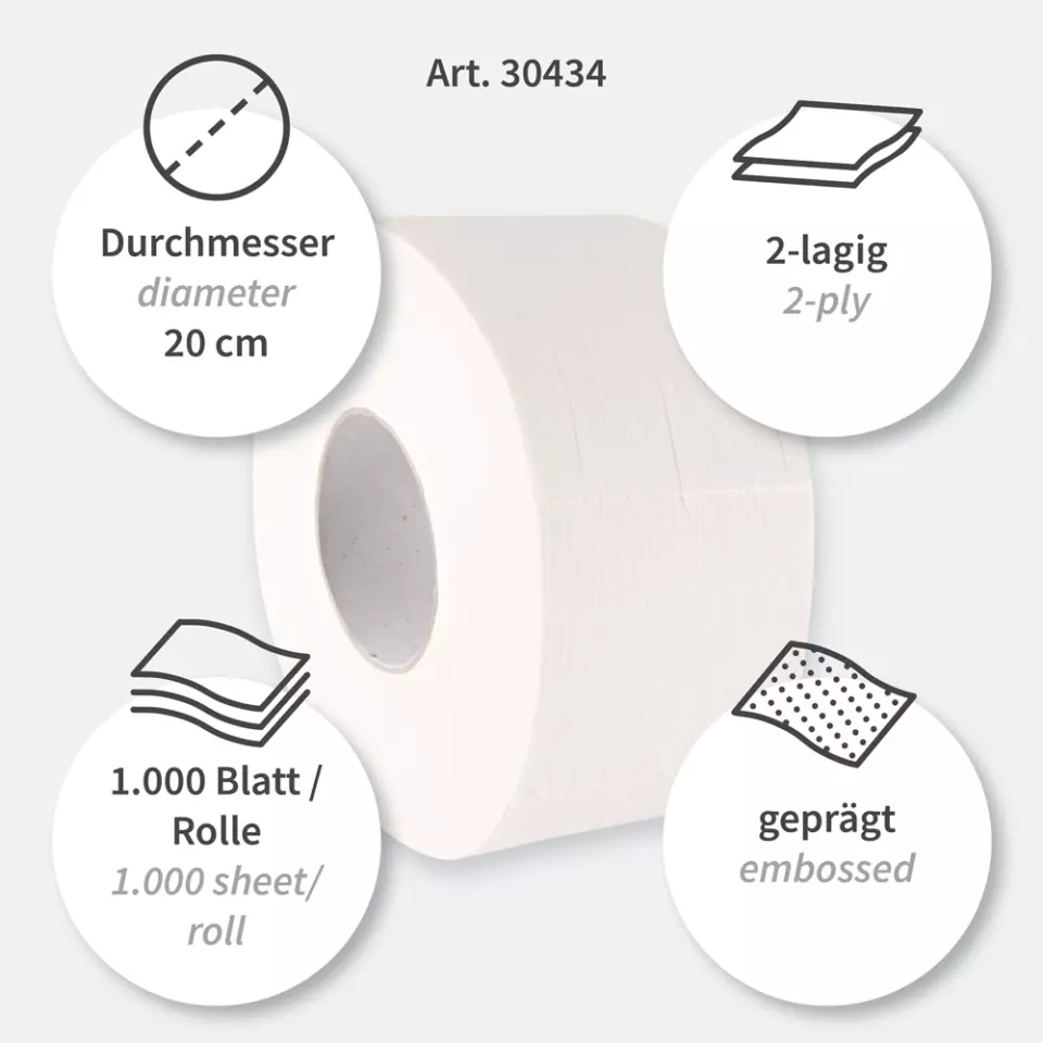HygoClean 30434, Jumbo 2-Ply Cellulose Toilet Paper, Bright White, image 3, gallery thumbnail
