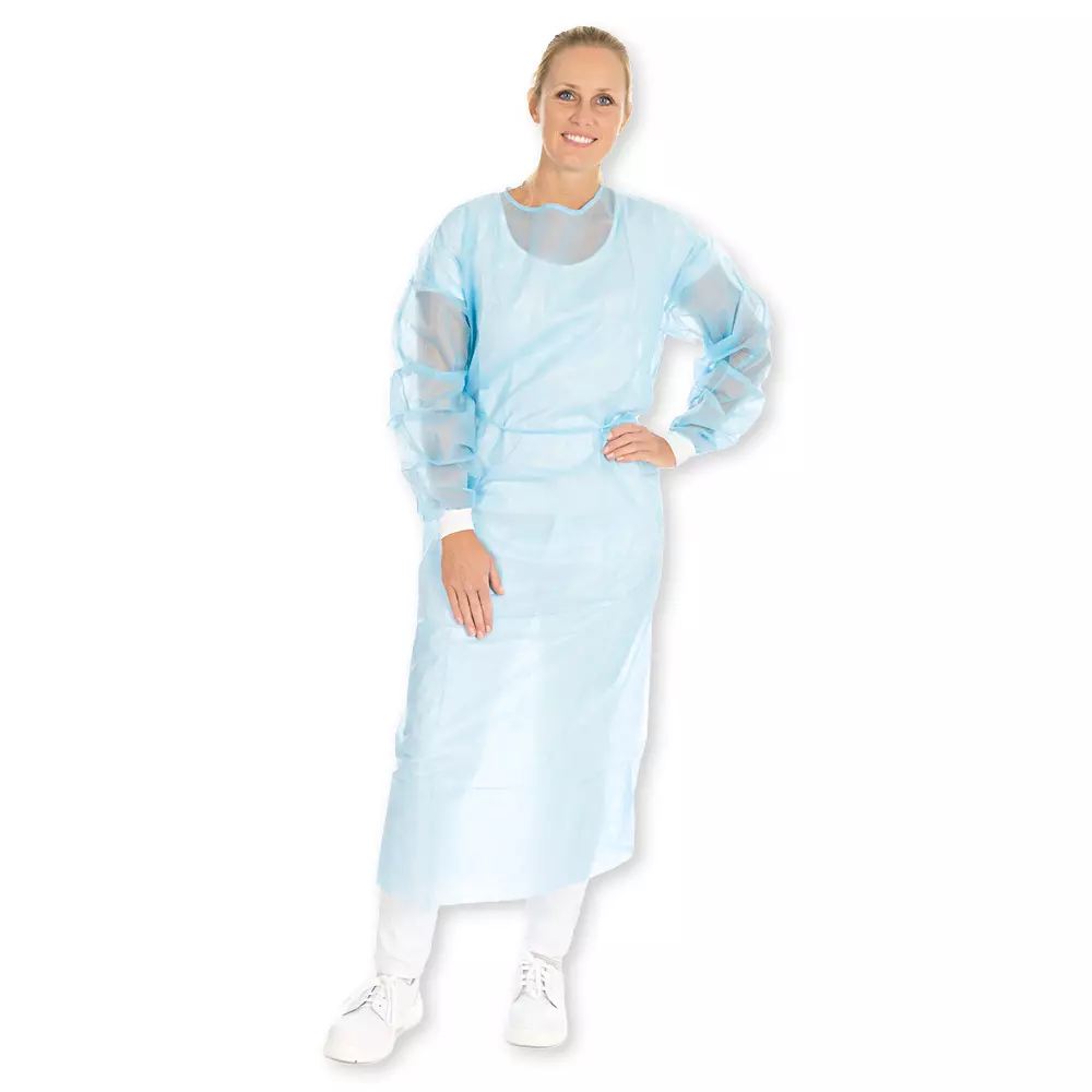 HygoNorm 277769, Eco PP/PE Gowns, Partly Laminated, with Neck Ties, XL, Blue