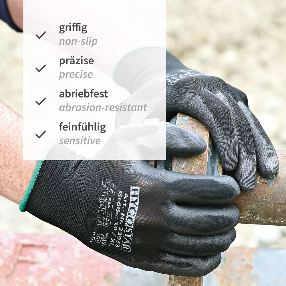 HygoStar 33932, Ace Fine Knit Gloves, PU Coating, Black, image 7