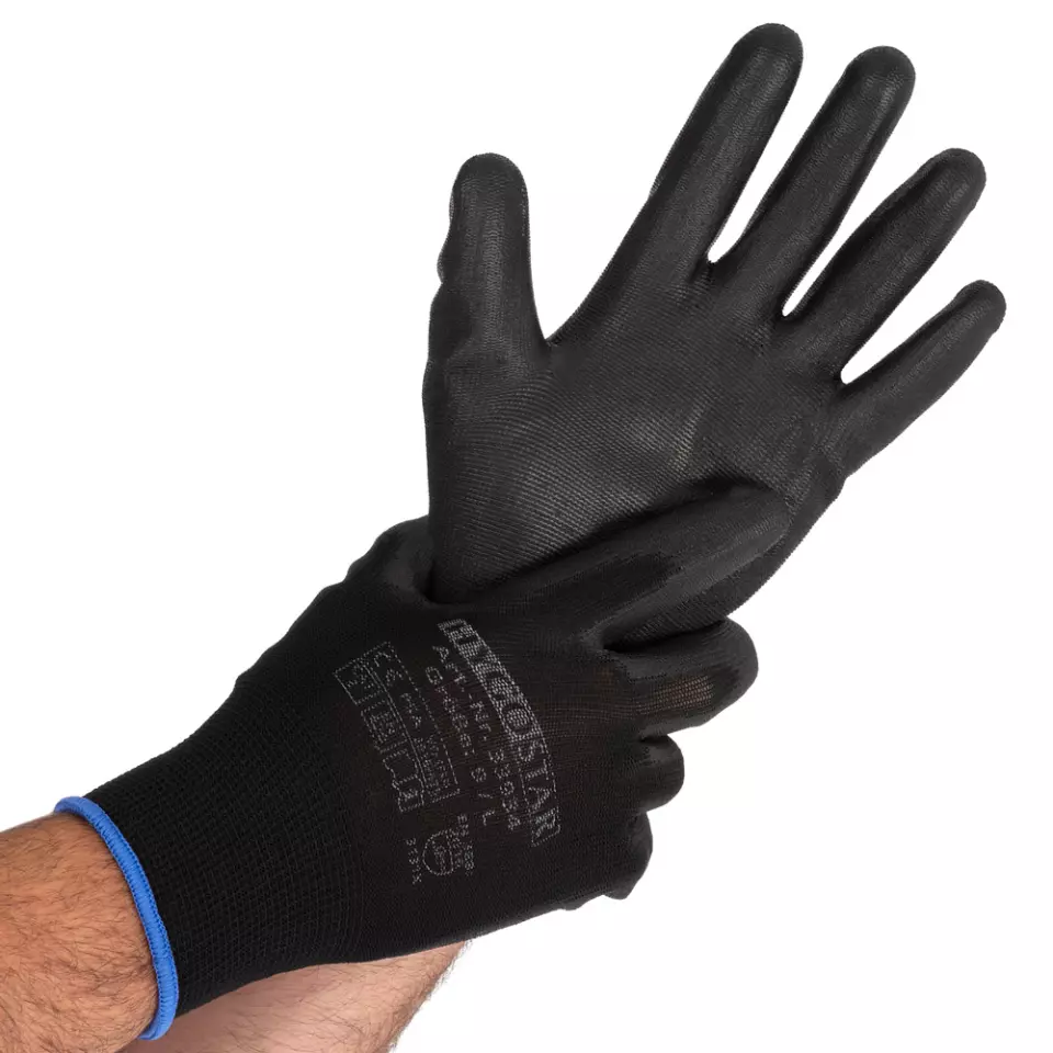 HygoStar 33932, Ace Fine Knit Gloves, PU Coating, Black, image 1, gallery thumbnail
